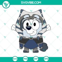 Bluey and Ahsoka Star Wars SVG and PNG design featuring Bluey holding a muffin with Ahsoka from Star Wars. Perfect for fans.