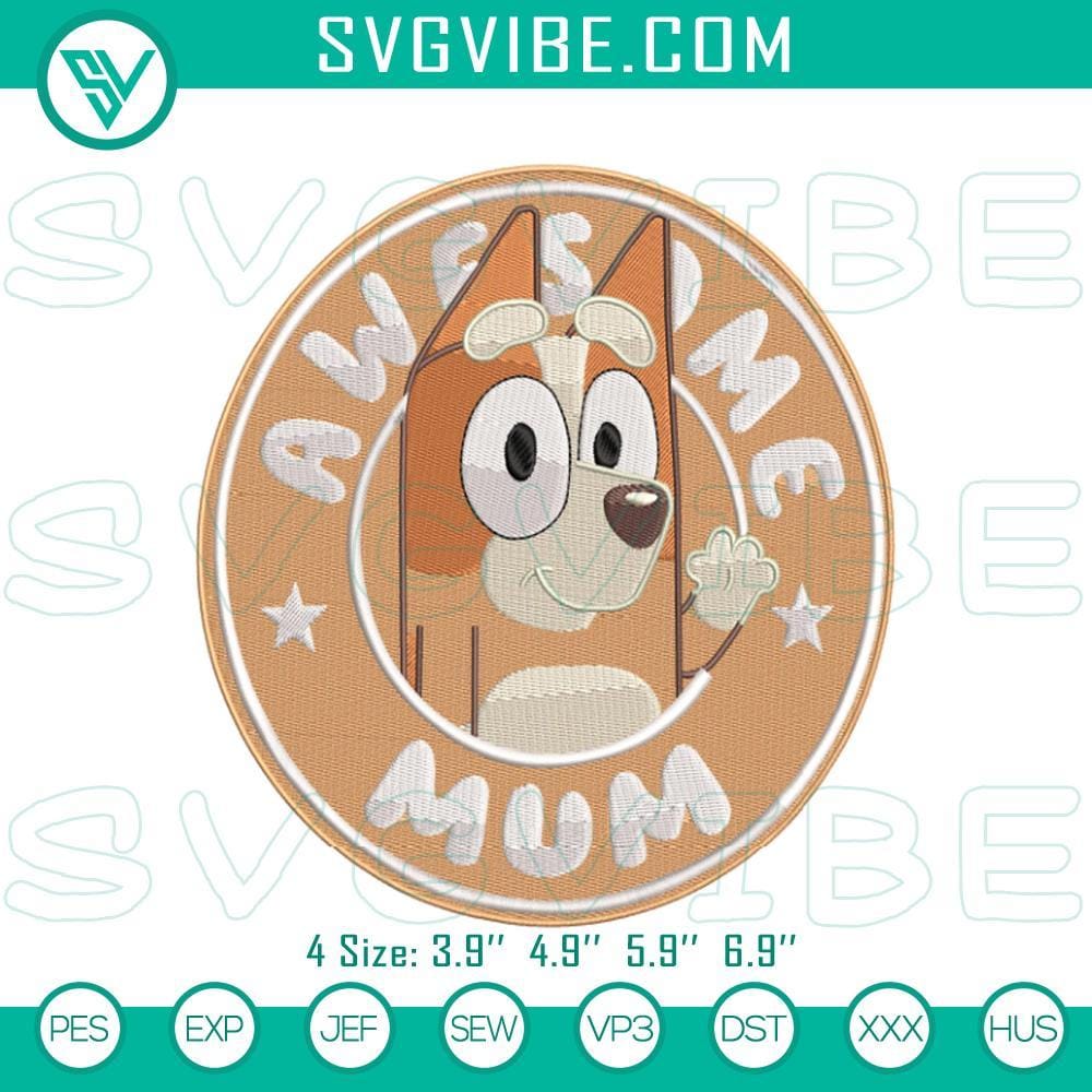Bluey and Bingo's Mum Embroidery Patterns: Awesome Design Bluey and Bingo’s mum cartoon embroidery patterns, fun and colorful design for crafting projects.