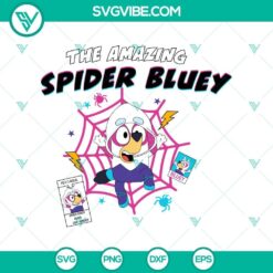 Bluey as Spider-Woman SVG, Gwen Stacy Bluey design in vibrant colors and detailed artwork, perfect for digital printing.