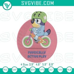 Bluey bike ride & active play embroidery patterns featuring the popular kids cartoon character, perfect for fun sewing projects.