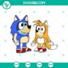 Bluey and Bingo as Sonic and Tails cartoon characters in a SVG image pack perfect for custom designs and projects.