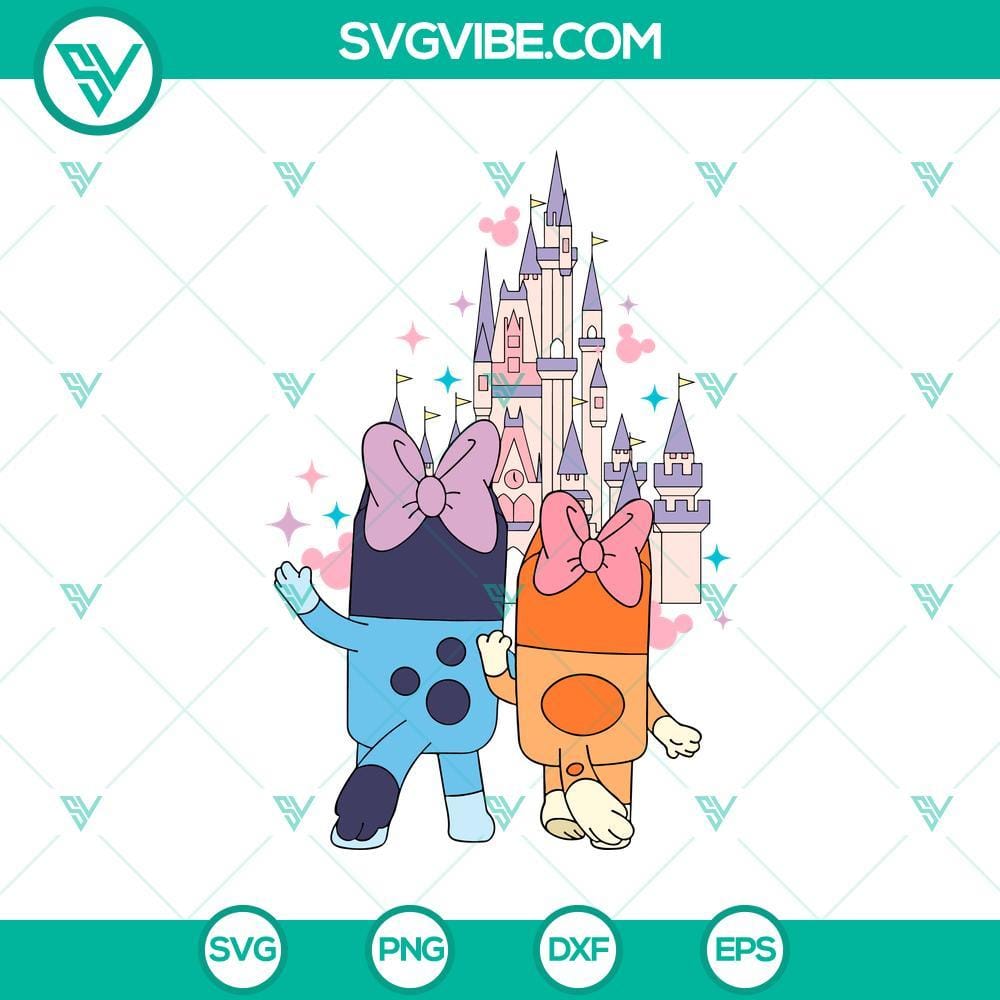 Bluey & Bingo Disney Castle Vector File in SVG/PNG Bluey & Bingo Disney Castle vector file in SVG/PNG, featuring cartoon characters in a fairytale castle setting.