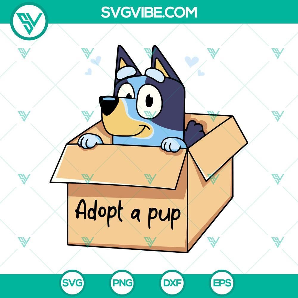 Bluey Dog Adoption SVG, PNG for Bluey Enthusiasts Bluey dog adoption SVG and PNG for enthusiasts, featuring cute Bluey characters in customizable digital format.