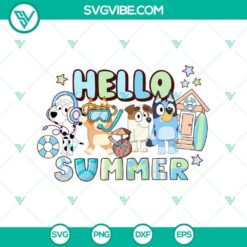 Bluey and Friends Summer Greetings SVG with cute characters enjoying summer vacation, perfect for crafting and digital projects.