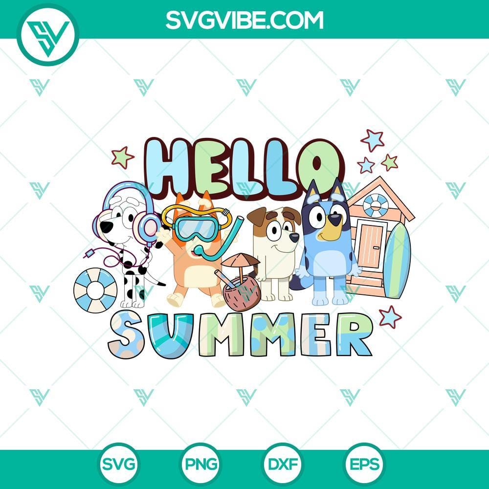 Bluey & Friends Summer Greetings SVG Bluey and Friends Summer Greetings SVG with cute characters enjoying summer vacation, perfect for crafting and digital projects.