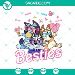 Bluey, Bingo, and Muffin best friends cartoon characters SVG design for Disney fans.