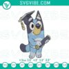 Bluey grad cap embroidery patterns for graduation celebration. Stitch file with cheerful design in blue and white colors.