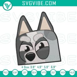 Bluey Muffin Heeler digital embroidery patterns featuring fun cartoon stitch files for crafting projects.