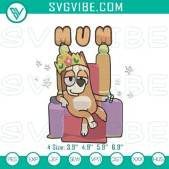 Bluey's Chilli Queen Mum embroidery files featuring a motherhood cartoon pattern for crafting projects.