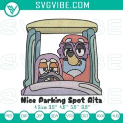 Bluey character Rita & Janet parking spot cartoon embroidery designs, stitch files.