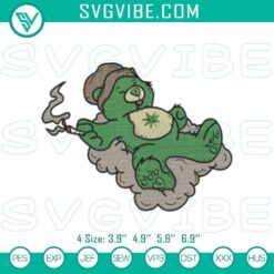 Embroidery pattern of a cannabis smoking bear with machine files, perfect for needlework enthusiasts.