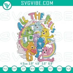 Rainbow Care Bears embroidery pattern, colorful stitch design with emotions.