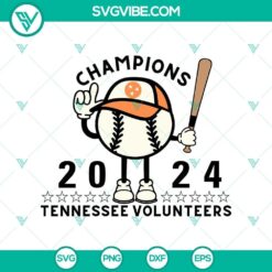 Champions 2024 Tennessee Volunteers baseball SVG PNG design for supporters of the Tennessee Volunteers team.