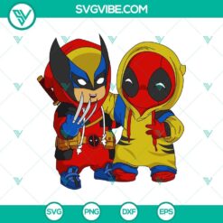 Chibi Deadpool & Wolverine 2024 SVG PNG cut files featuring cute, cartoon versions of the characters. Ideal for crafting projects.