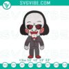 Chibi horror jigsaw embroidery designs inspired by Saw film for Halloween.