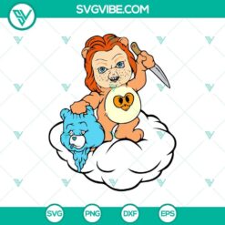 Chucky-themed Scary Care Bear Halloween SVG/PNG combo with spooky design and vibrant colors for crafting and printing.