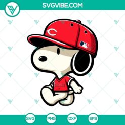 Cincinnati Reds Snoopy Baseball design SVG PNG DXF EPS for fans, baseball enthusiasts, and craft projects.