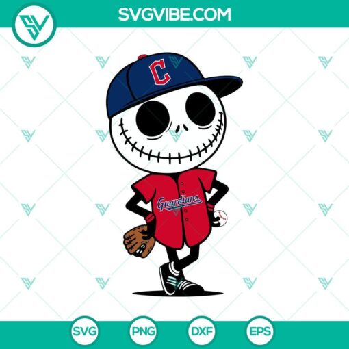 Cleveland Guardians baseball Halloween SVG featuring Jack Skellington, available in SVG and PNG formats for crafting.