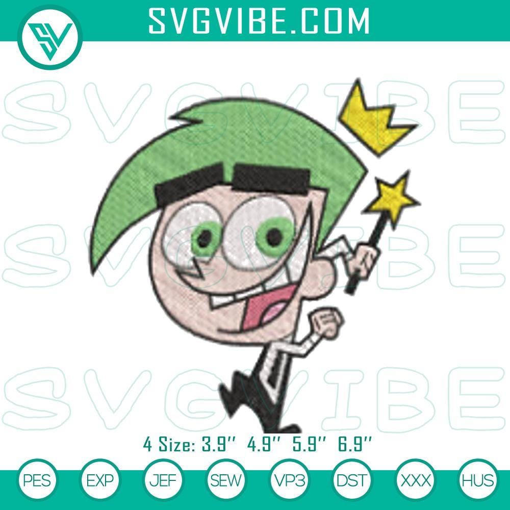 Cosmo Embroidery Pattern from The Fairly OddParents Cosmo embroidery pattern inspired by The Fairly Oddparents cartoon, in machine file format. Fun design with bright colors.