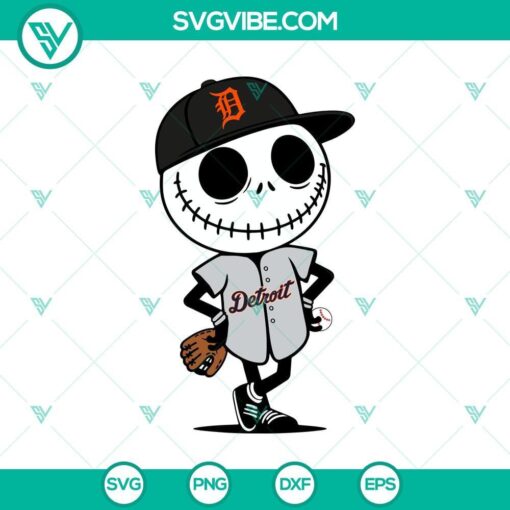 Detroit Tigers Jack Skellington Halloween Baseball SVG PNG, perfect for spooky sports fans.