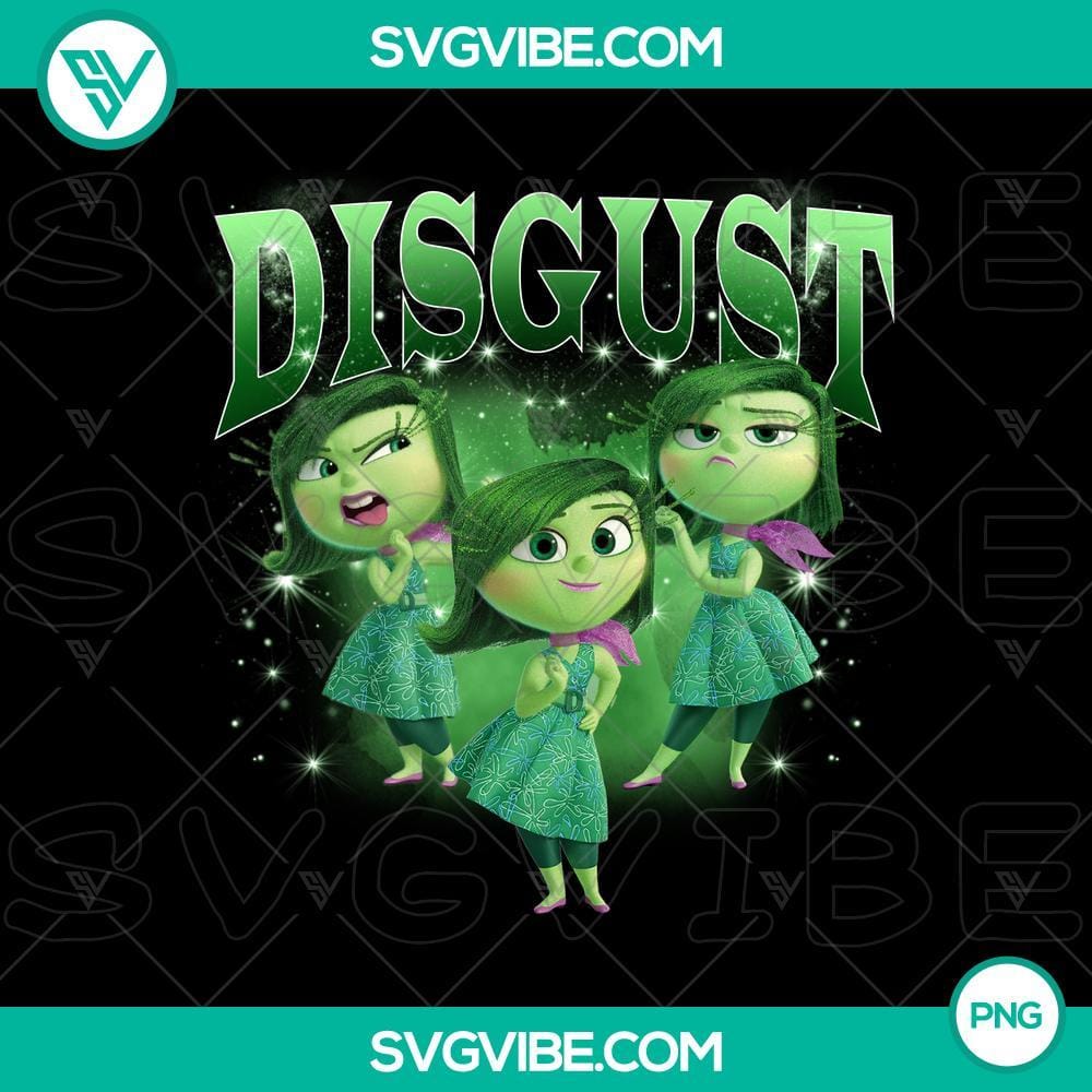 Disgust Inside Out 2 PNG Sublimation Design Disgust character from Inside Out 2 movie, PNG sublimation design with bold colors and emotions theme, ideal for textile printing.