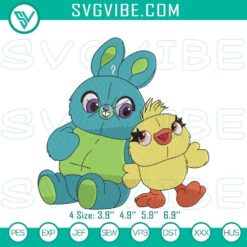 Ducky & Bunny Toy Story 4 embroidery patterns, Disney Pixar stitch files with cute characters for crafts.