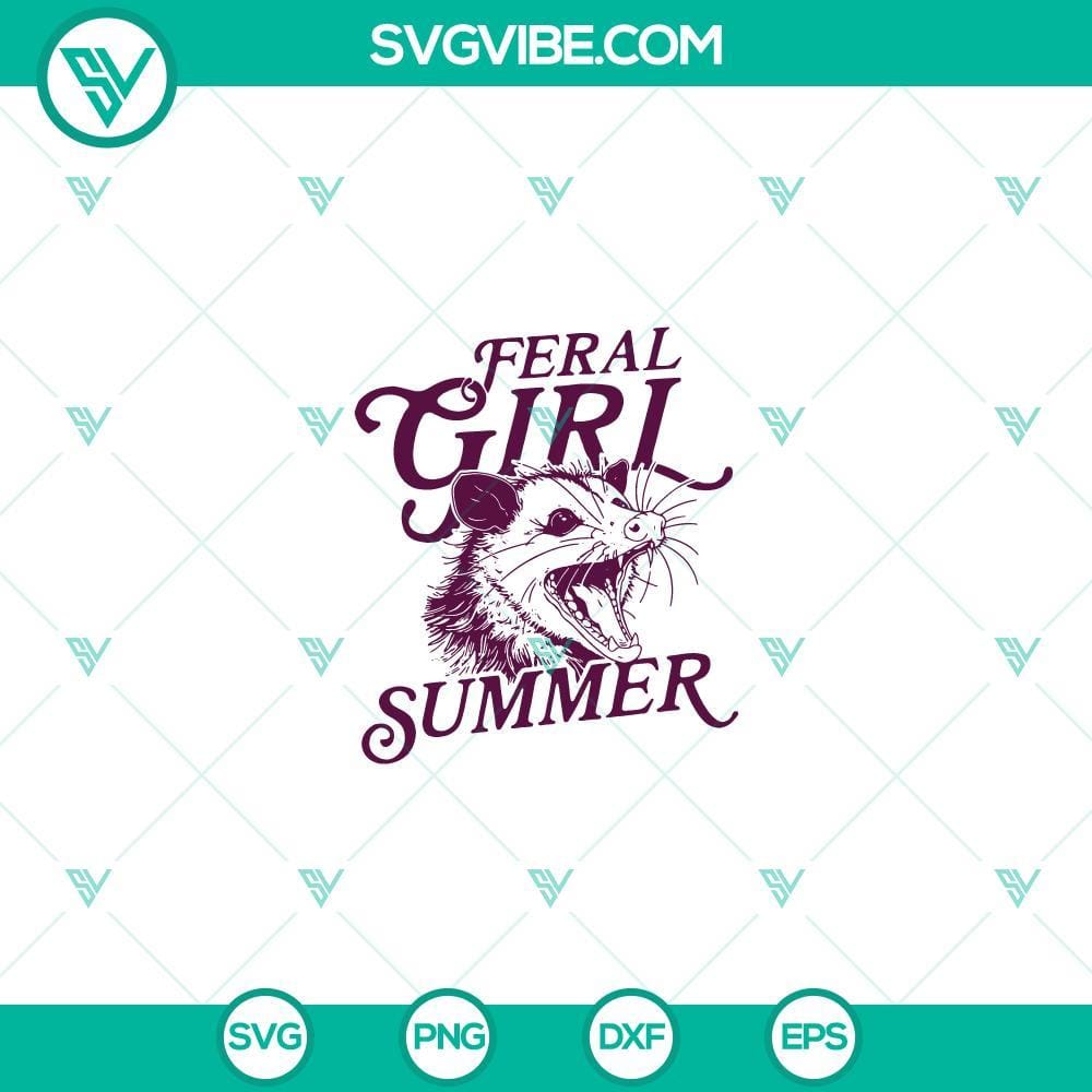 Feral Girl Summer SVG File, Funny Opossum SVG PNG Feral Girl Summer SVG file featuring a funny opossum design in PNG format. Perfect for crafting projects and summer-themed creations.