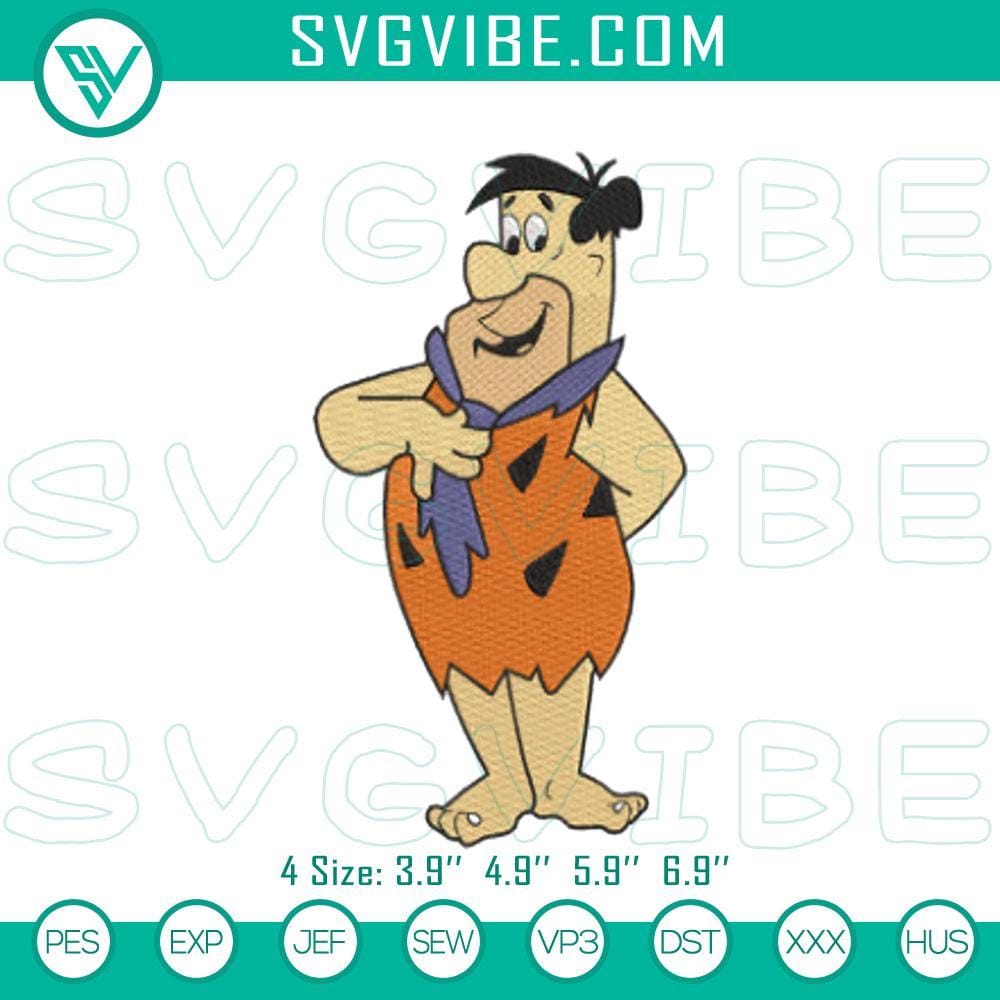 Flintstone Embroidery Design of Fred Machine Flintstone Fred embroidery design, vintage cartoon machine file, featuring popular animated character in colorful stitching.