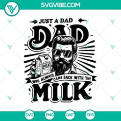 Funny Dad With Milk SVG, humorous design "Just A Dad Who Always Came Back With The Milk", perfect for Father's Day crafts.