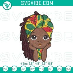 African American culture embroidery design of girl in turban with peekaboo style, unique and vibrant.