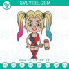 Harley Quinn chibi embroidery patterns, DC supervillain stitch design for crafting projects.