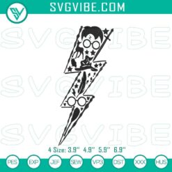 Harry Potter lightning scar and wizard symbol embroidery designs, stitch files for crafting.