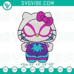 Hello Kitty Spider-Woman & Gwen Stacy superhero mashup embroidery files, unique design for crafting projects.
