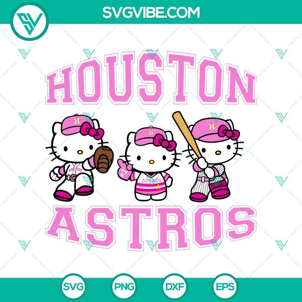 Hello Kitty Astros Pink Baseball SVG/PNG File Hello Kitty Astros Pink Baseball SVG/PNG File with cute Hello Kitty wearing an Astros baseball uniform in pink colors, ideal for digital projects.