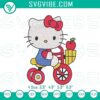 Hello Kitty bike ride and apple embroidery patterns, cute Sanrio design for digital product.