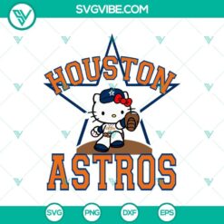 Hello Kitty Houston Astros baseball SVG PNG design with cute character wearing team cap, great for fans merchandise.