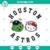 Hello Kitty & Houston Astros Orbit Vector, Astros Mascot & Kitty SVG: Cartoon illustrations of Hello Kitty and the Houston Astros mascot in vector format.