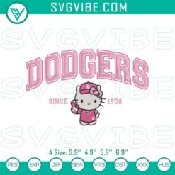 Hello Kitty LA Dodgers pink baseball embroidery design featuring a sports & Sanrio mashup, perfect for fans of both teams.