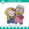 Hello Kitty & Minion dress-up embroidery patterns: cute mashup design, ideal for sewing projects.
