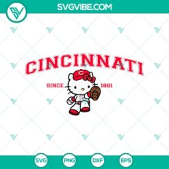Hello Kitty Cincinnati Reds Vector Art in SVG, PNG, DXF, EPS formats, ideal for MLB fans and digital projects.