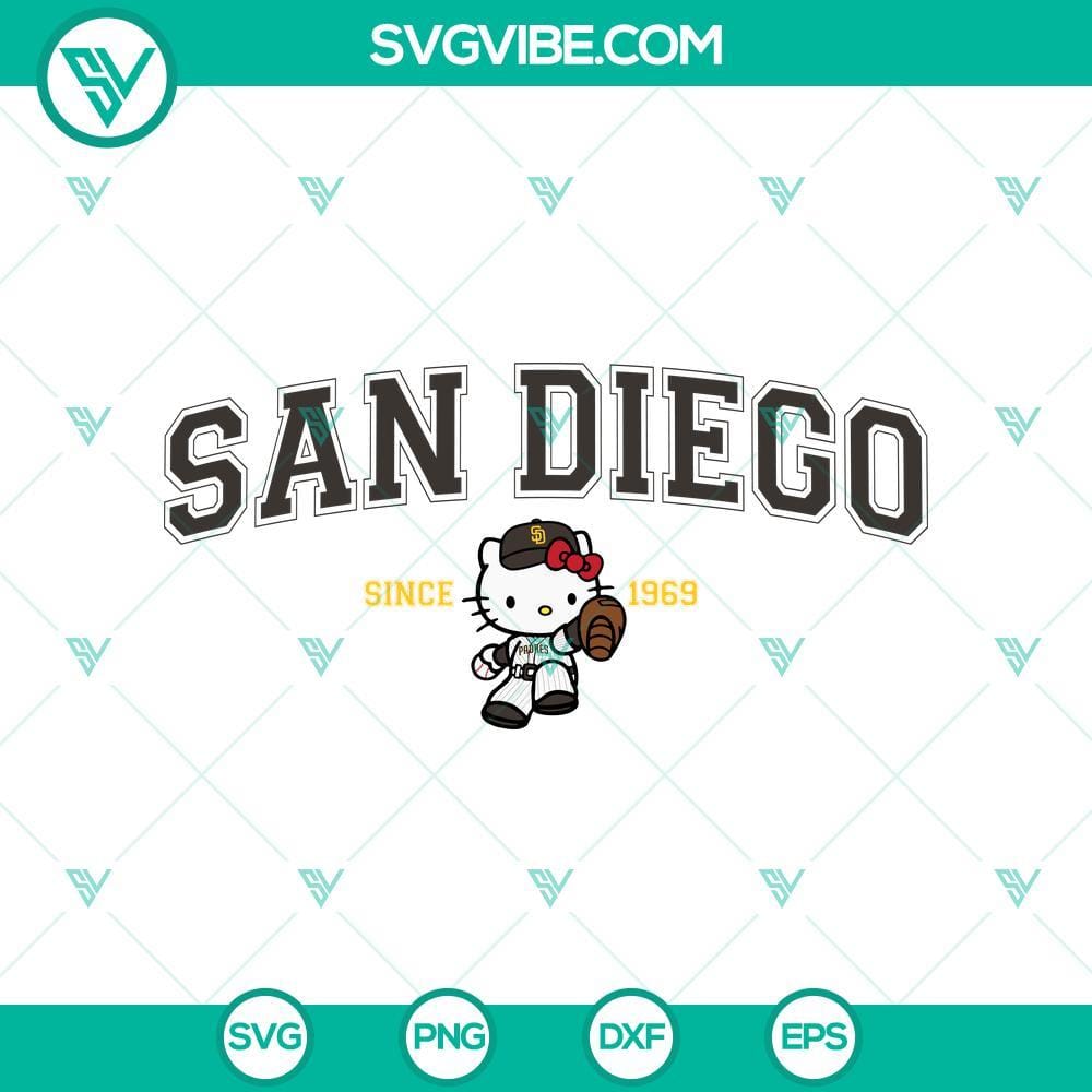 Hello Kitty MLB San Diego Padres Vector Files in SVG, PNG, DXF, EPS Hello Kitty MLB San Diego Padres logo in SVG, PNG, DXF, EPS formats with cute Hello Kitty design integrated with the baseball team's branding.