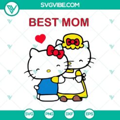 Hello Kitty Mother's Day SVG design with "Best Mom Celebration" text in a vibrant and festive style, perfect for Mother's Day crafts.