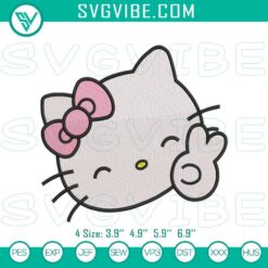 Hello Kitty peace symbol stitch pattern, cute cat embroidery design, perfect for crafts and sewing projects.