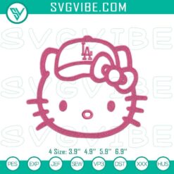 Hello Kitty LA Dodgers embroidery patterns in pink, cute baseball-themed stitch file with Hello Kitty and Dodgers logo.
