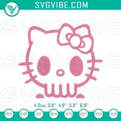 Hello Kitty skull in pink embroidered design, a cute & spooky Sanrio file for digital use, perfect for Halloween enthusiasts.