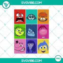Inside Out characters faces PNG featuring Anger, Joy, Ennui, Envy, Anxiety, Sadness, Disgust, Bing Bong, and Embarrassment.