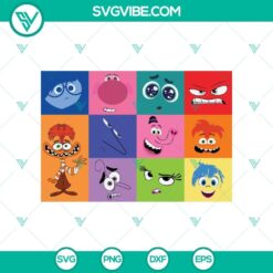 Inside Out 2 characters SVG featuring 2 faces with mixed emotions, digital design for crafting projects, Disney theme, fun craft supplies.