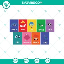 Inside Out 2 SVG characters with PNG Cricut files, featuring popular animated movie characters in digital format for crafts and projects.