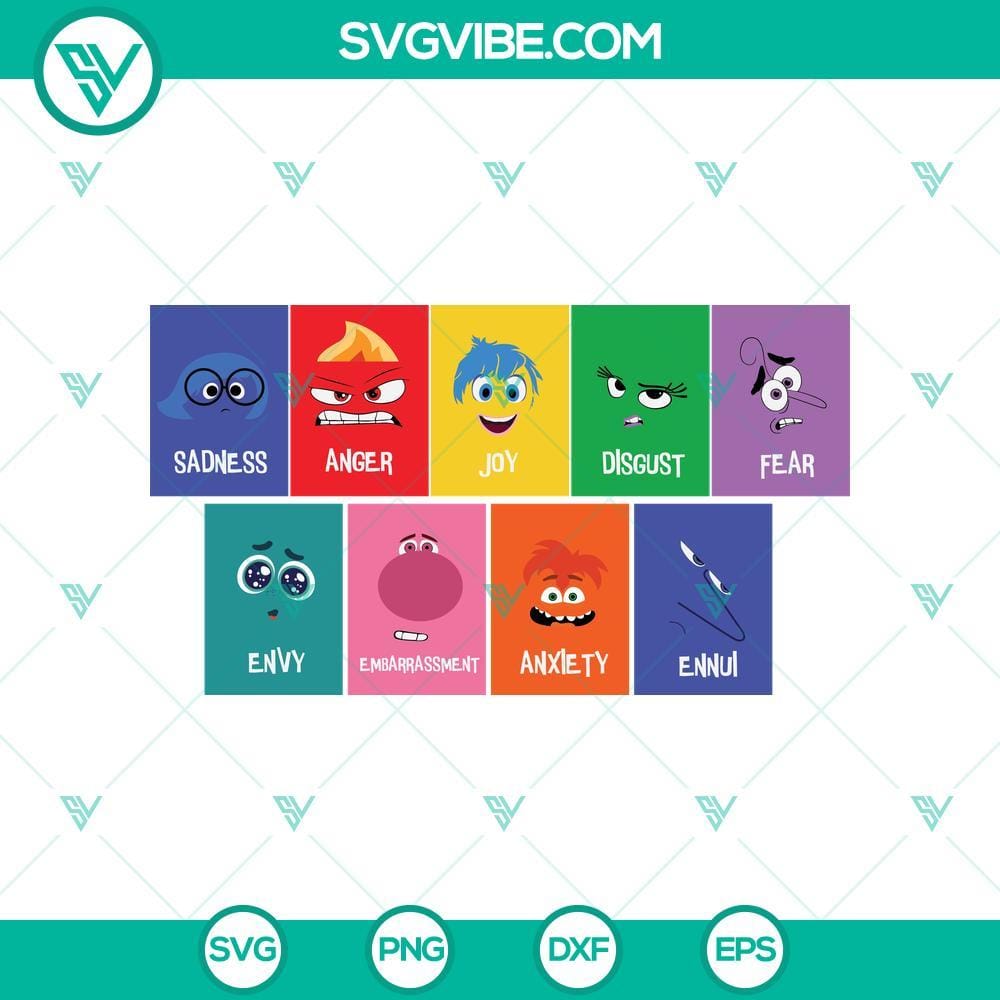 Inside Out 2 SVG, Characters Inside Out 2 SVG PNG Cricut Files Inside Out 2 SVG characters with PNG Cricut files, featuring popular animated movie characters in digital format for crafts and projects.
