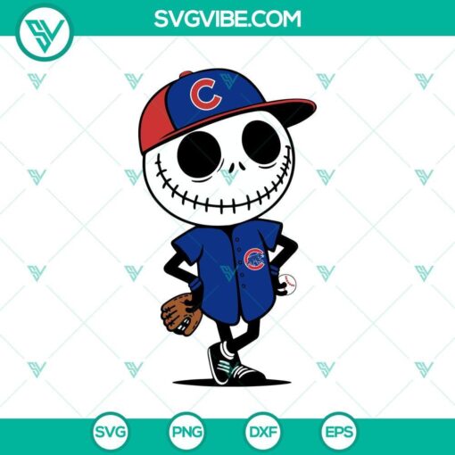 Jack Skellington Cubs Baseball Halloween themed SVG PNG design for crafts and projects.